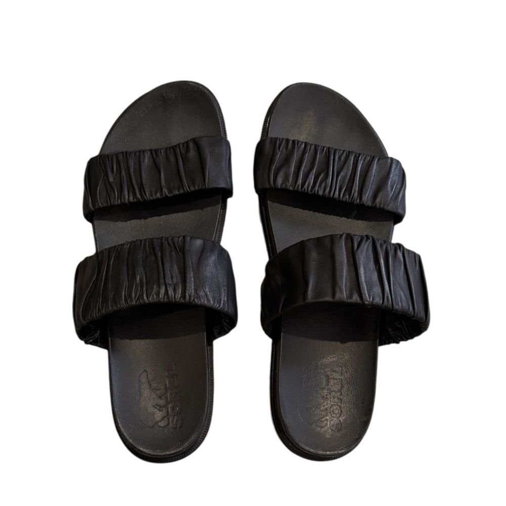 Sorel Black Ruched Double-Strap Slide Sandals Size 11 Sporty Summer Vacation Fun